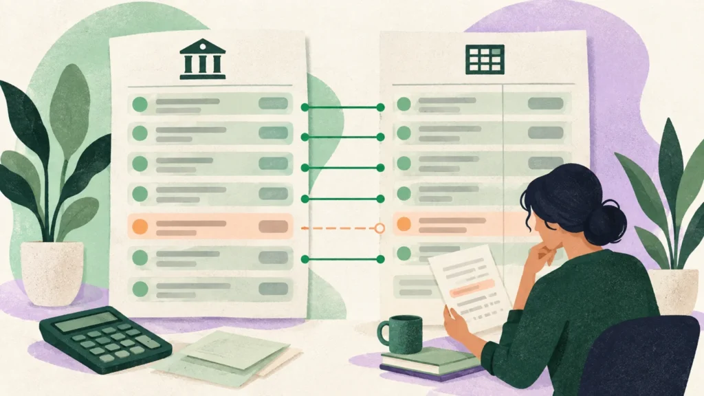 Illustration of bank statement entries being matched to a ledger
