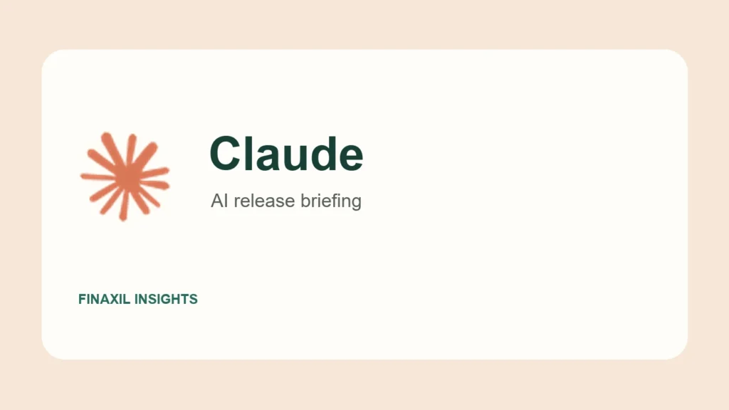 Claude product logo on a Finaxil editorial briefing cover